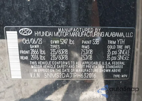 2023 Hyundai Santa Fe Sel from USA, damaged, VIN 5NMS2DAJ1PH632016